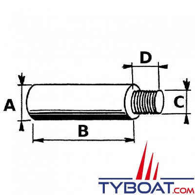 Anode bougie compatible Volvo Ø 16x40 longueur/filetage 3/8