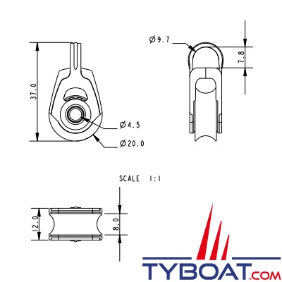 Allen - Dynamic 20 A2020 - Poulie simple - cordage Ø 6mm