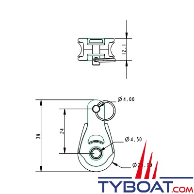 Allen - Dynamic 20 A2020F - Poulie simple - cordage Ø 6mm