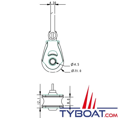 Allen - Dynamic 20 A2020SC - Poulie simple tournante - cordage Ø 6mm