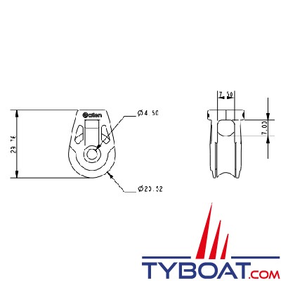 Allen - Dynamic 20 A2020TI3 - Poulie simple fixe à cordage - cordage Ø 6mm