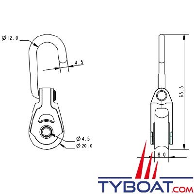 Allen - Dynamic 20 A2021HK - Poulie simple avec crochet - cordage Ø 6mm