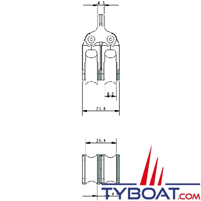 Allen - Dynamic 20 A2022 - Poulie double - cordage Ø 6mm