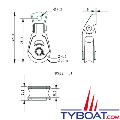 Allen - Dynamic 20 A2026 - Poulie abattant - cordage Ø 6mm