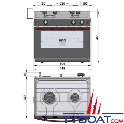 Eno - Cuisinière Allure - 2 feux + four 24 litres, sans grill - Allumage intégré