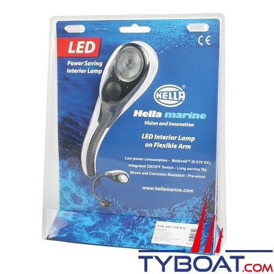 Hella marine - Liseuse à LED - Lumière blanche - Flexible - Multivolt - Capot noir - Série 3720 - 150 mm