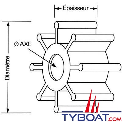 Jabsco - 22405-0001P - Kit turbine Ø int 12 mm/axe fendu à goupille/6 pales/Ø turbine 1