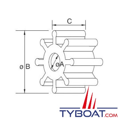 Jabsco - Turbine neoprène - IP128 - 17 x 66 x 32 - 9 pâles