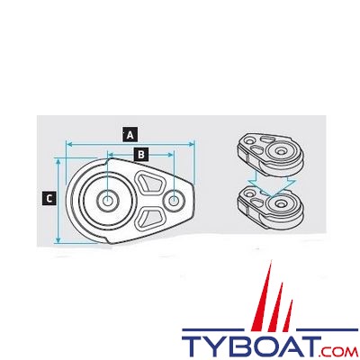 Lewmar - Poulie Plat Pont en Aluminium avec Came Synchro T.90 noire