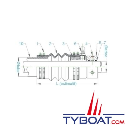 Maucour - Joint tournant ERCEM Injection - arbre Ø 57.15 mm (2.1/4’’) et tube d'étambot Ø 104/114 mm - soufflet renforcé