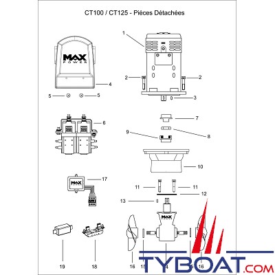 Max Power - écrou plastique M5 pour CT60/80/100/125/165/225