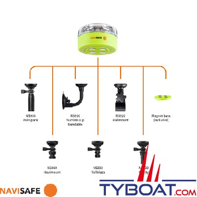 Navisafe - NS010 Lampe de sécurité Navi Light 360° Rescue - 2 MN - support magnétique - blanc - Fluorescent