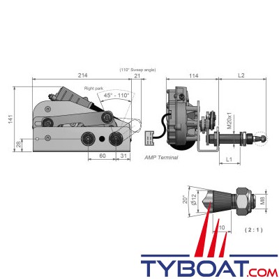 Roca - Moteur essuie-glace W38 - 12V - cloison 28mm