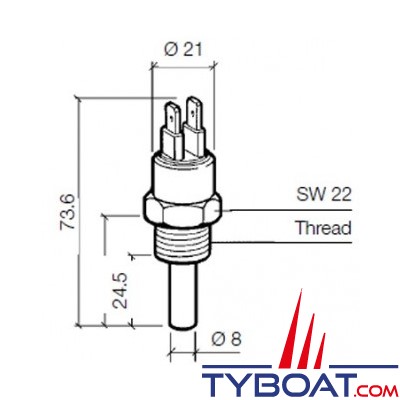 VDO X10-232-001-004 - Capteur de température - 6-24V - isolé - Alerte 92° - Filetage M18x150 - 100W