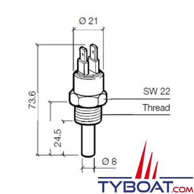 VDO X10-232-001-005 - Capteur de température -  6-24V - isolé - Alerte 96° - Filetage M18x150 - 100W 