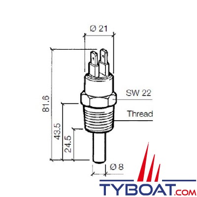 VDO X10-232-001-006 - Capteur de température - 6-24V - isolé - Alerte 96° - Filetage 1/2x14 - 100W