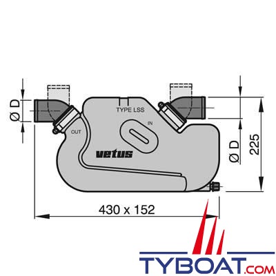 Vetus - Waterlock type LSS Ø 45mm 7,5L pour grande longueur d'échappement
