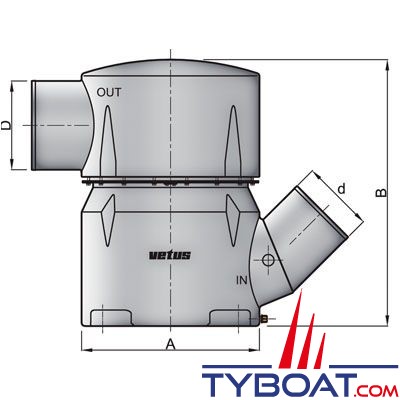 Vetus - Waterlock type MGL entrée 152 mm-45 degrés sortie 203 mm.