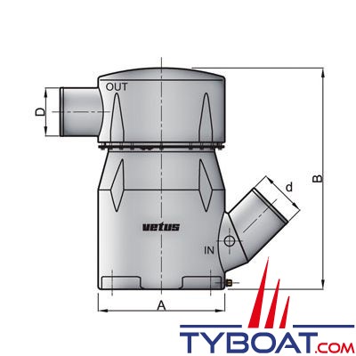 Vetus - Waterlock type MGS entrée 127 mm-45 degrés sortie 127 mm.